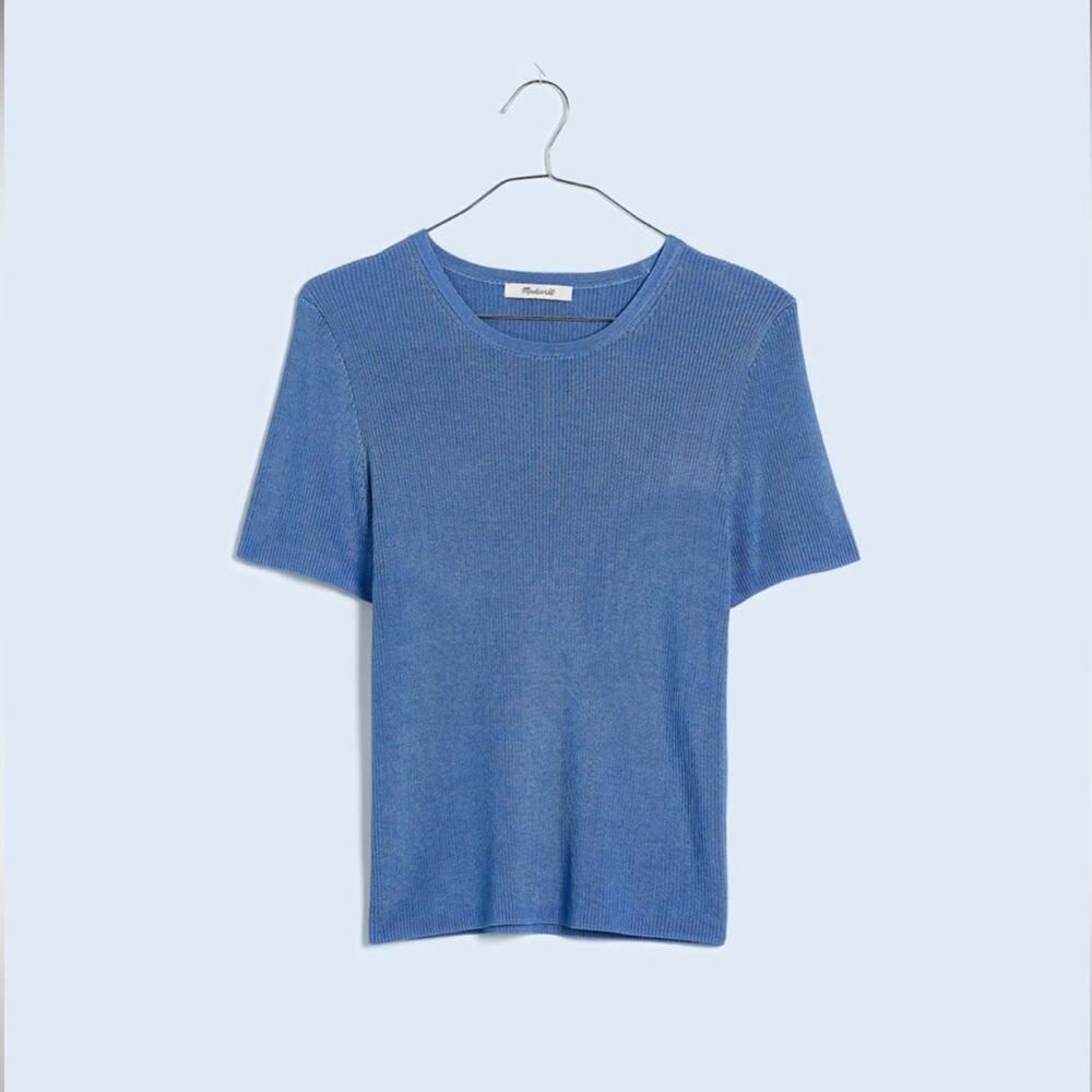 NWT Madewell Micro-Rib Sweater Tee In Celeste Blue Medium NQ337